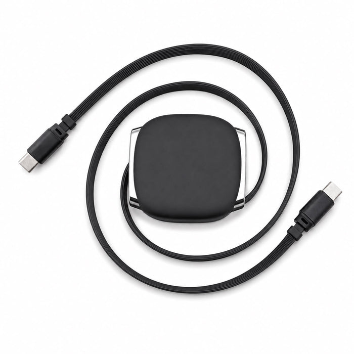 Reel 100W Cable - A black cable with a compact reel design, featuring USB connectors on each end.