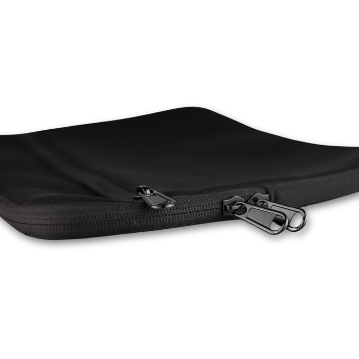 Pro Neoprene Laptop Sleeve 14 inch - A black neoprene laptop sleeve featuring a dual zipper closure. It has a sleek and smooth texture.