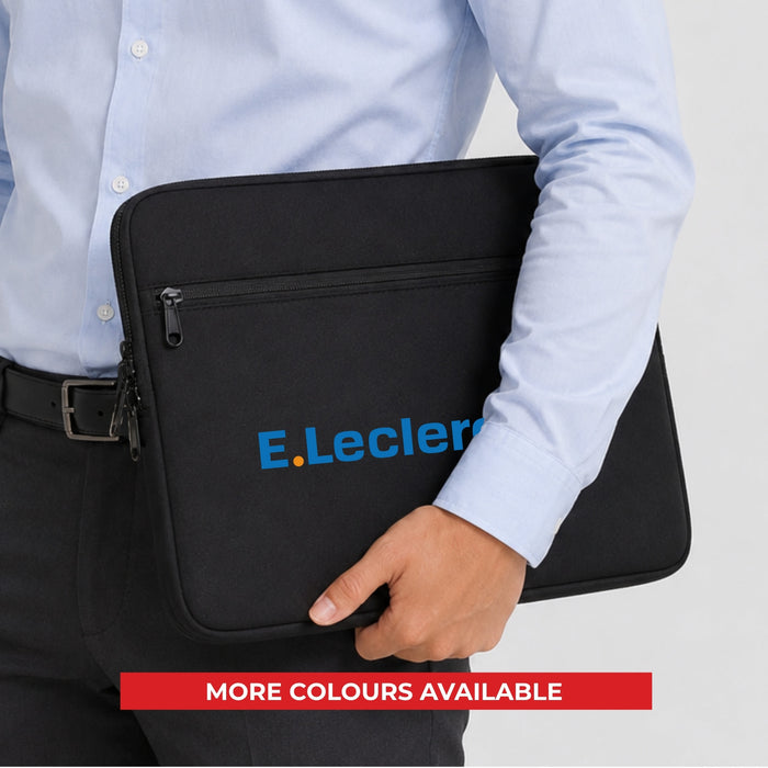 Mate Neoprene Laptop Sleeve 16 inch - A black neoprene laptop sleeve being held, featuring a logo, with more colours available.