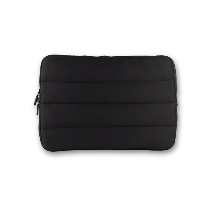 Bubble Neoprene Laptop Sleeve 14 inch - A black neoprene laptop sleeve featuring padded stitching and a zip closure. It includes a logo on the surface.