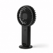 Hybrid Fan - A portable black fan with a circular grille and a sturdy base, featuring a simple design.