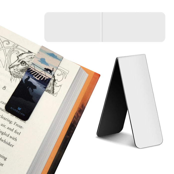 Fridge Magnet and Book Mark – Large - A large fridge magnet and bookmark set featuring a colourful design alongside a sleek silver and black magnet.