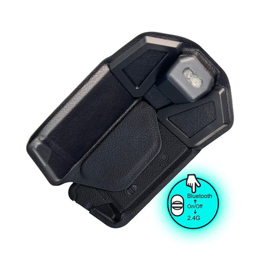 Stealth Foldable Wireless Mouse - A black foldable wireless mouse with a sleek design and Bluetooth capability, featuring an illuminated section.