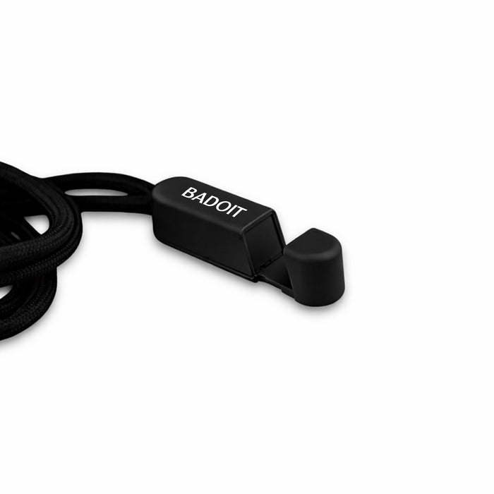 Phone holder Lanyard - A black phone holder lanyard with a logo. The design includes a clip and sturdy cord for securing devices.