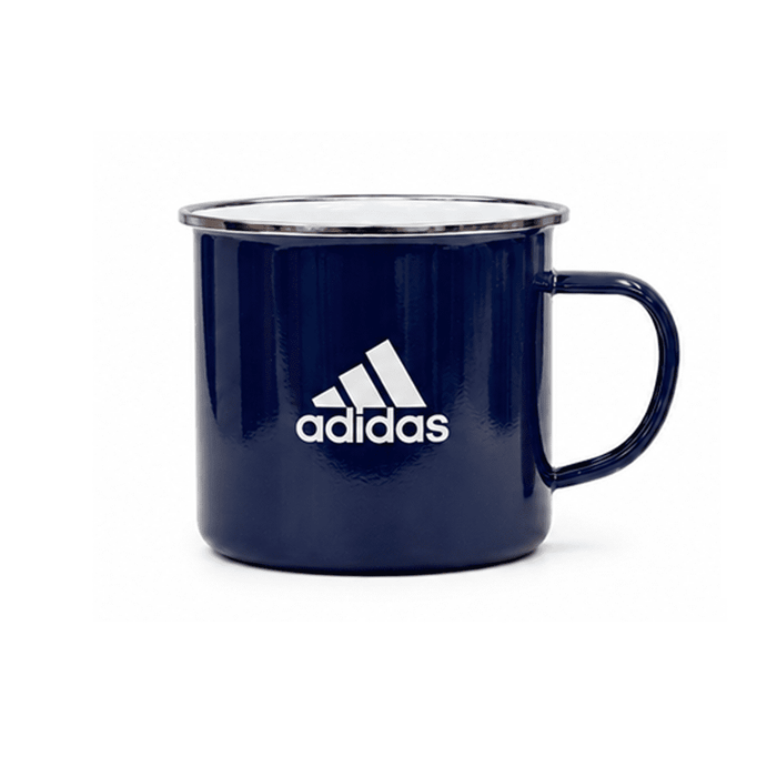 The Murray 500ml Mug - A drink mug in navy blue with a white logo. Features a handle and metallic finish.
