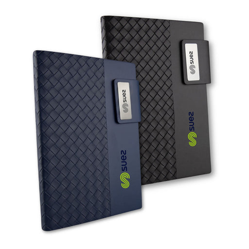 Nexus Notebook - A pair of Nexus Notebooks in navy and black, featuring a textured cover and a branded logo.