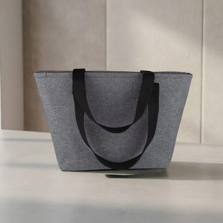Bavarian Lunch Bag - A grey lunch bag with black handles, featuring a spacious design and a sturdy build.