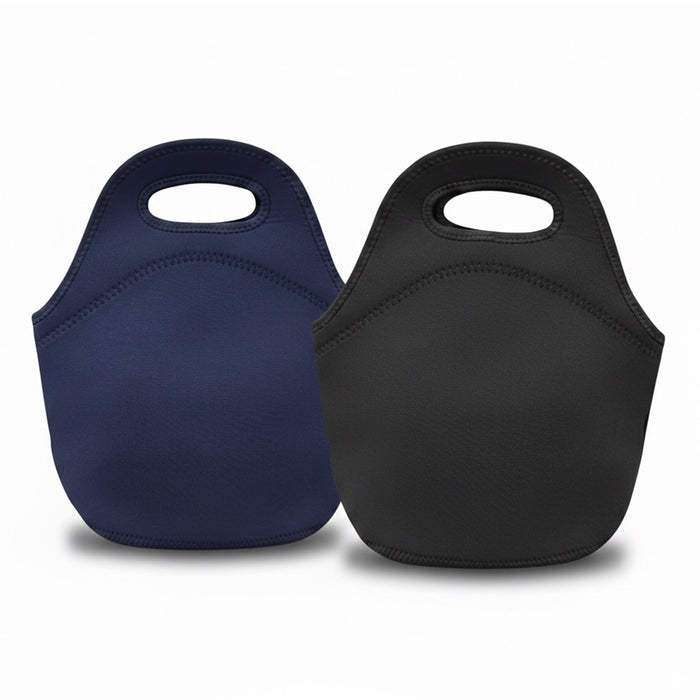 Neoprene Lunch Bag - A neoprene lunch bag pair in navy and black, featuring carry handles and a simple, sleek design.