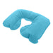 Doux Travel Neck Pillow - A blue travel neck pillow with a U-shape design, featuring a soft, plush texture. It has a logo on the side.
