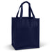 Pocket Shopping Bag - A navy blue pocket shopping bag with sturdy handles and a front pocket, featuring a logo.