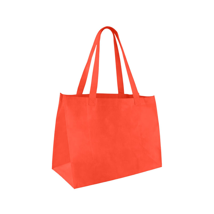 Medium Non Woven Tote - A medium non-woven tote in vibrant orange with sturdy handles and a spacious design. Features a logo.