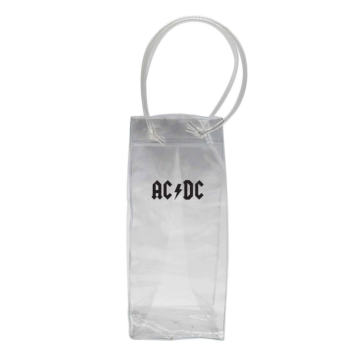 Icy Bags - Medium - A clear cooler bag with transparent material and a logo. It features a simple rectangular shape and transparent handles.