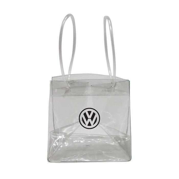 Icy Bags - Large - A clear cooler bag with two handles and a logo on the front.