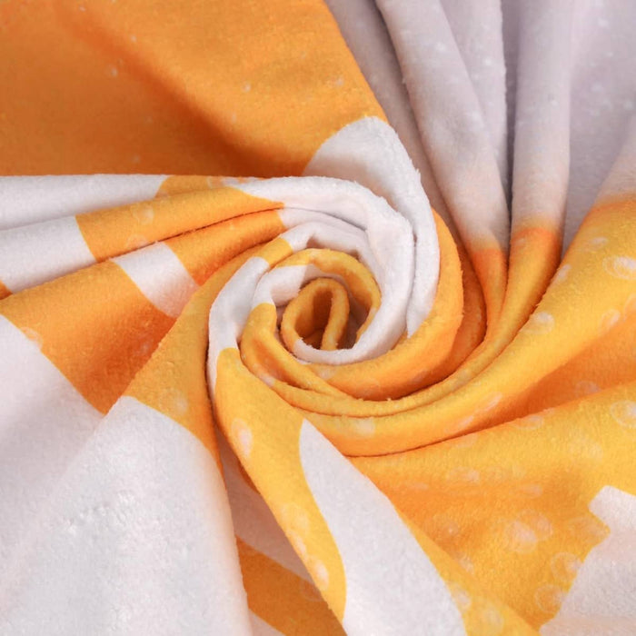 Hand Towel - A soft face washer in orange and white, featuring a spiral design with a plush texture. It includes a logo.