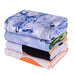 Bath Sheet - A stack of four face washers in various colours, featuring different patterns and a logo on one of the towels.