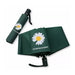 Full Colour Poppins Umbrella - A green umbrella featuring a daisy design, packaged in a matching green sleeve with a logo.