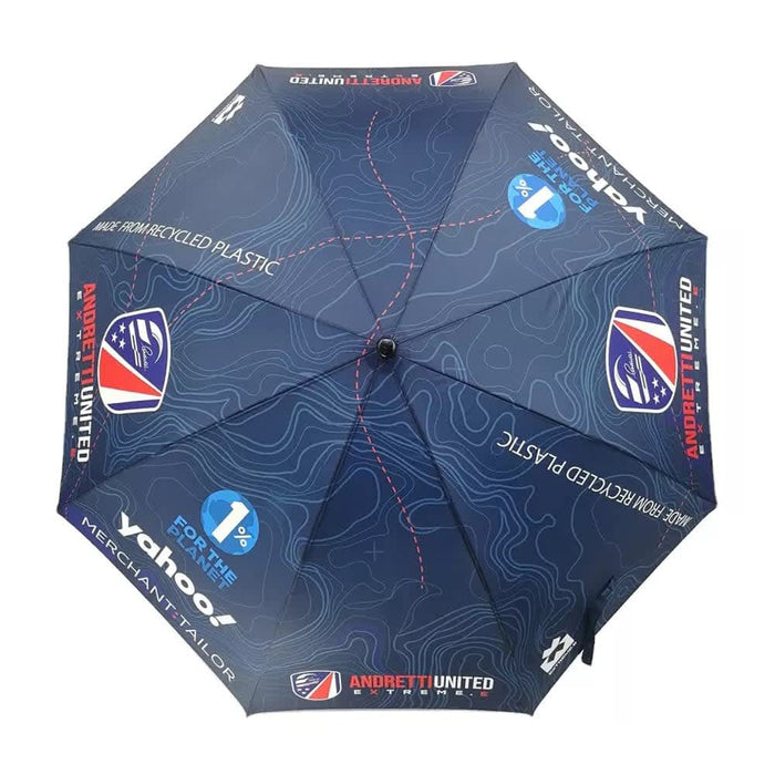 Full Colour Corporate Umbrella - A full-colour umbrella featuring a dark design with a logo and various branding elements.