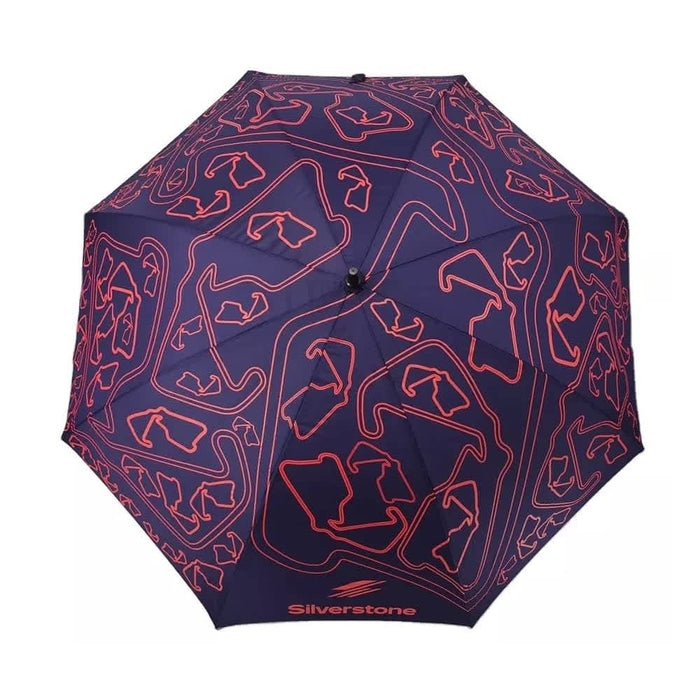 Full Colour Corporate Umbrella - A full-colour corporate umbrella featuring a navy blue design with red graphics and a logo.