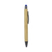 Manopoli Bamboo Pen - A bamboo pen with a blue stylus tip and a black end, featuring a simple clip for easy attachment.