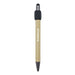 Harley Bamboo Spinner Pen - A bamboo spinner pen with a black tip and grip, featuring a logo on its barrel.