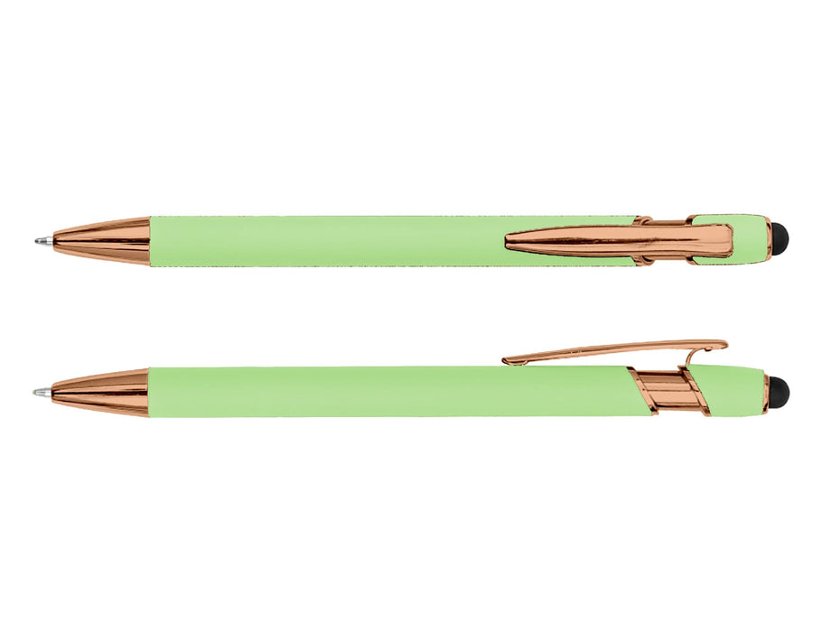 Colombo Rose Gold Stylus Pen - A green stylus pen with rose gold accents, featuring a sleek design and a logo.