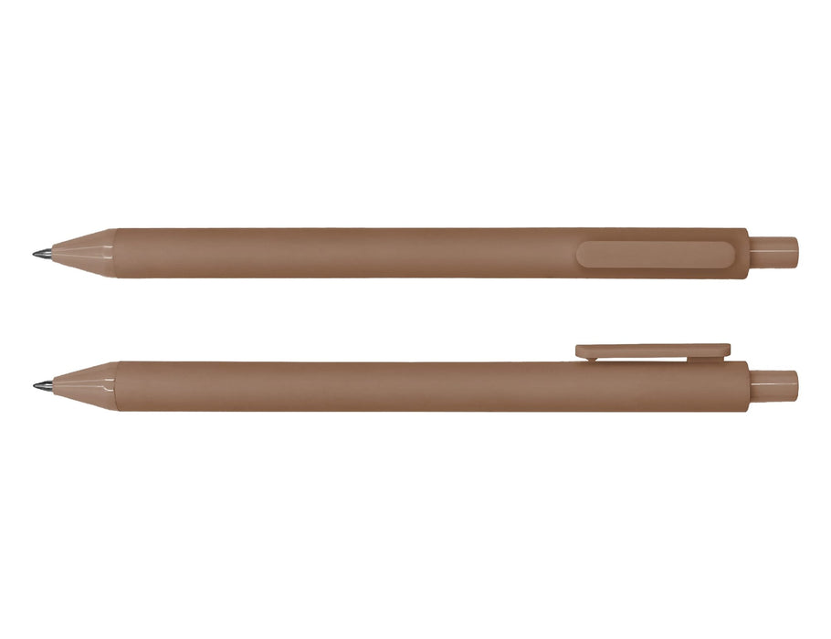 Virgo Ball Point Pen - A brown ballpoint pen with a sleek design and a clip, featuring a brand logo.