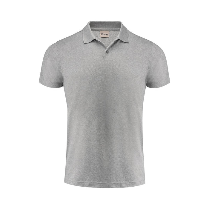 Men's Smash Polo - A light grey polo shirt with a collar and short sleeves. The shirt features a branding logo.