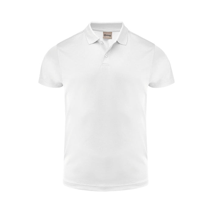 Men's Smash Polo - A plain white polo shirt with a collar and short sleeves, featuring a logo on the chest.