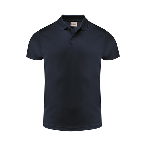 Men's Smash Polo - A navy blue men's polo shirt with a collar and short sleeves, featuring a branding logo.
