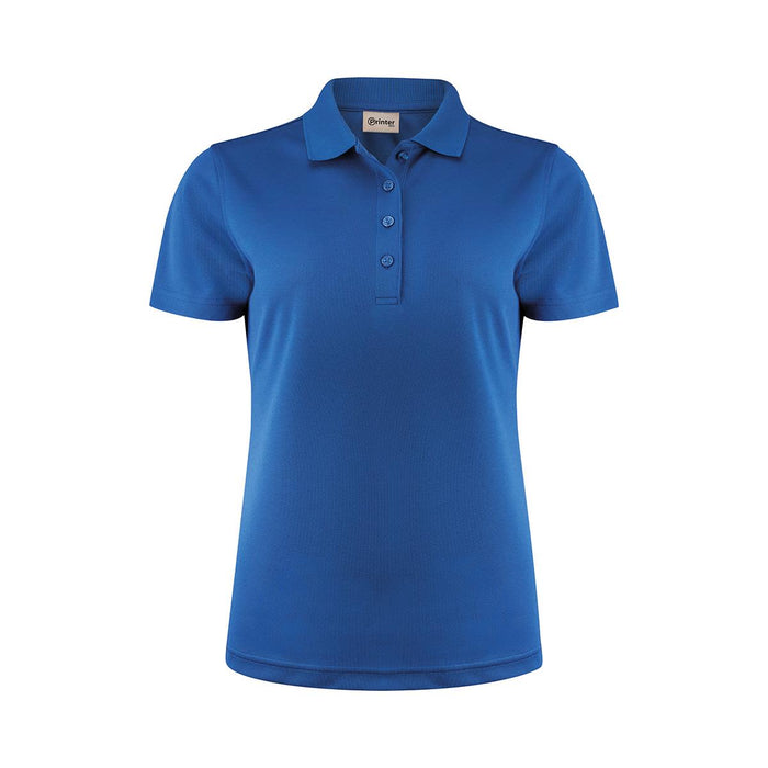 Women's Smash Polo - A blue women's polo shirt with a collar and three-button placket. It features a logo on the front.