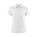 Women's Smash Polo - A white women's polo shirt featuring a collar and three buttons, with a logo on the front.