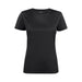 Women's Run Active Tee - A black women's active tee with a classic short-sleeve design and a branding label on the neckline.