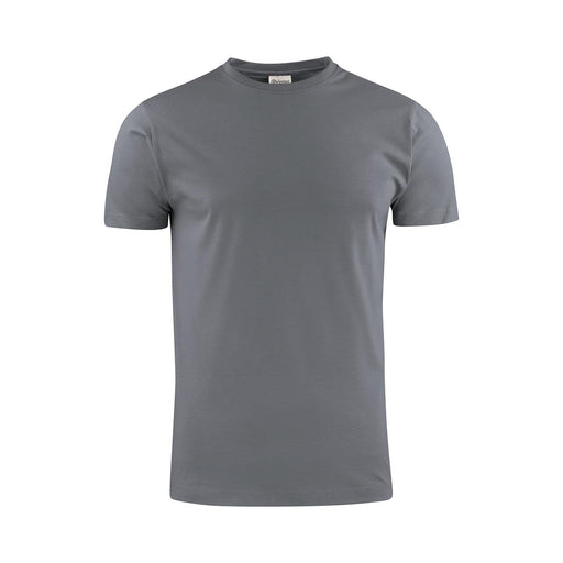 Men's Printer 140 Tee - A grey men's t-shirt with a round neck and short sleeves. The shirt features a logo on the tag.