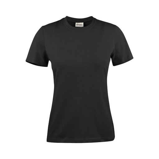 Women's Printer 160 Tee - A black women's t-shirt with short sleeves and a round neckline. The shirt has a logo on it.