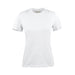 Women's Printer 140 Tee - A white Women's Printer 140 Tee, featuring a classic crew neck and short sleeves. The shirt has a logo on the label.