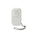 Mini Pocket Fan - A mini pocket fan in white with a circular fan blade and a wrist strap. Includes a logo on the product.