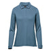 Women's Nevada L/S Micro Pique Polo - A long-sleeve women's polo in a soft blue colour with a collar and button front, featuring a logo.