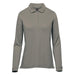 Women's Nevada L/S Micro Pique Polo - A long-sleeve women's polo in a muted grey tone, featuring a collar and buttons, along with a logo.