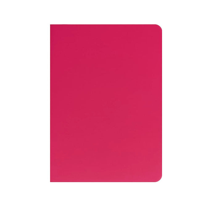 A5 Thin PU Cover Notebook - A5 thin notebook with a solid bright pink PU cover, featuring rounded edges and a logo on the front.