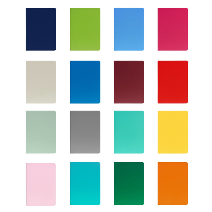 A5 Thin PU Cover Notebook - A collection of A5 thin PU cover notebooks in various colours, arranged in a grid format. Each notebook has a plain cover.