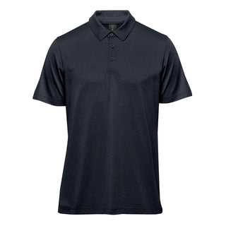 Men's Volante H2X-DRY Polo - A navy blue men's polo shirt with a collar, short sleeves, and three buttons, featuring a logo.