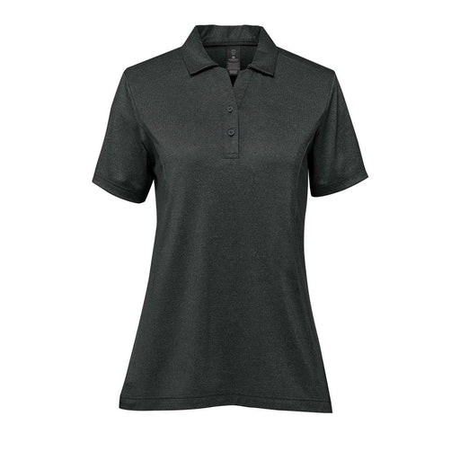 Women's Volante H2X-DRY Polo - A women's short-sleeve polo in dark grey, featuring a classic collar and three buttons, with a logo on the chest.