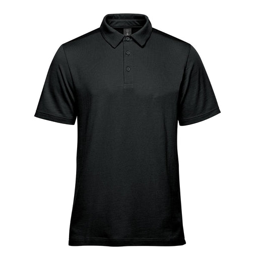 Men's Nevada Micro Pique Polo - A black men's polo shirt with a classic collar, three buttons, and a small logo.