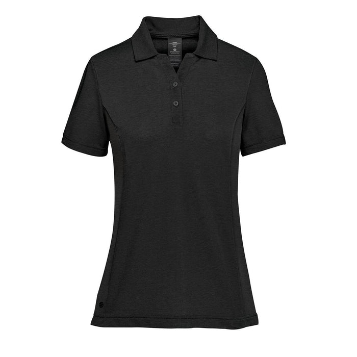 Women's Sonora H2X-Dry Polo - A black women's polo shirt featuring a collar and buttons, with a logo on the side.
