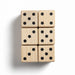 Wooden Yard Dice set - A set of six wooden yard dice, featuring a light natural wood finish with black dots.