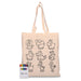 Colourful Calico Tote Bag - A cream calico tote bag featuring outlined animal characters and a box of coloured crayons.