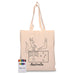 Colourful Calico Tote Bag - A calico tote bag featuring a kangaroo and Australian flag design, with colourful crayons beside it.
