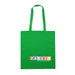 Colourful Calico Tote Bag - A green tote bag with two straps and a logo featured at the bottom.