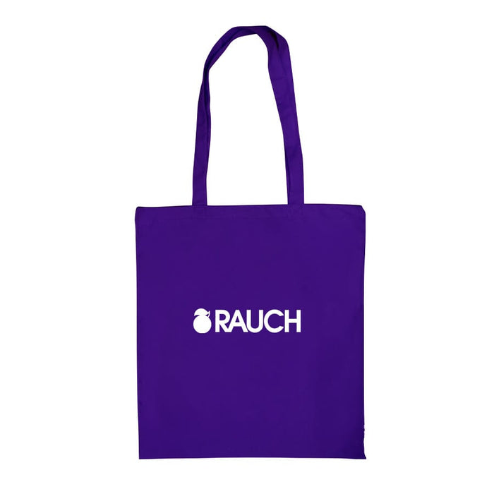 Colourful Calico Tote Bag - A purple tote bag with two handles and a logo on the front.