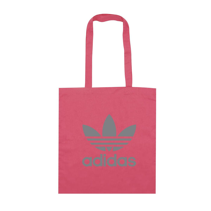Colourful Calico Tote Bag - A pink tote bag with a grey logo and two handles. The bag features a simple, minimalist design.